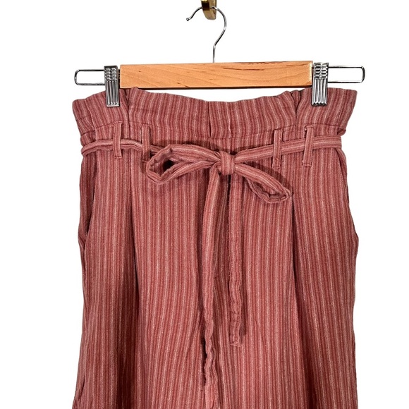 American Eagle Striped Paperbag Cotton/Linen Blend Pants Rust Small - Picture 2 of 10